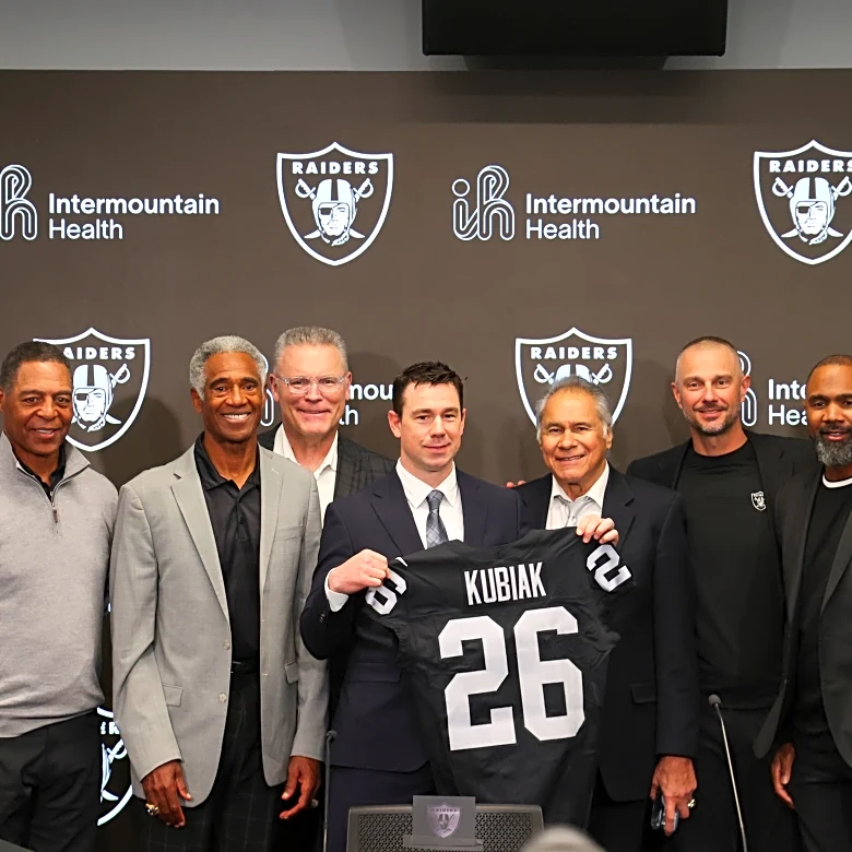 Raiders introduce new coach Klint Kubiak with a nod to their storied past