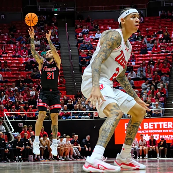 Sharp makes 8 3s and sets school career record as No. 3 Houston drubs Utah 66-52