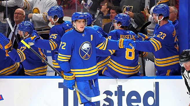 Thompson honored for Olympic gold-medal win, then scores in Sabres' 3-2 victory over Golden Knights.