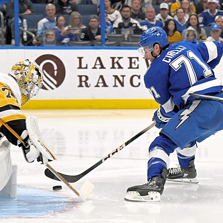 Cirelli gets 2nd career hat trick and Lightning move into 1st in Atlantic after beating Penguins 6-3