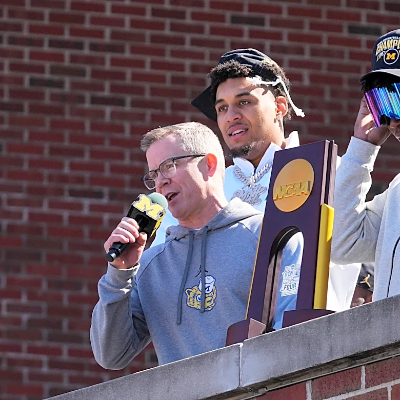 Back in Ann Arbor, Dusty May tells jubilant Michigan fans: ‘This trophy is yours’