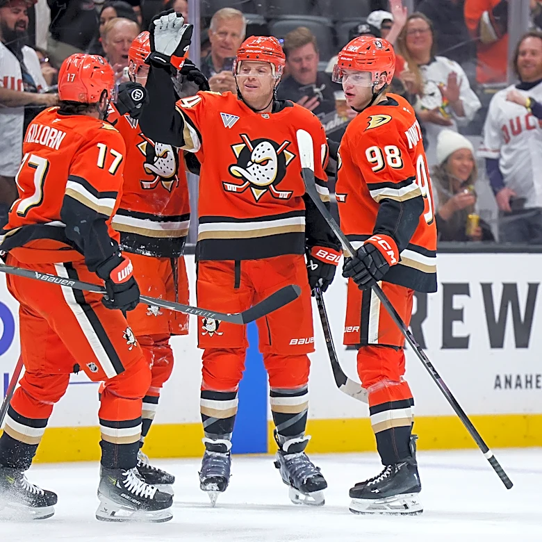 John Carlson's 1st hat trick in a 17-year career sends Ducks past Sharks 6-1, snaps 6-game skid