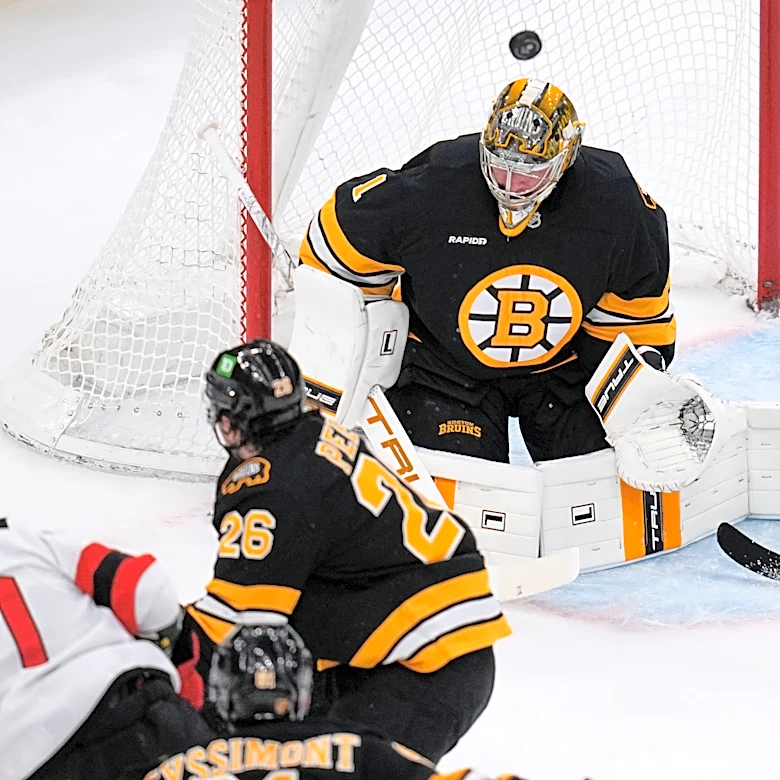Kastelic scores 2, Swayman posts shutout as Bruins stop Devils 4-0 to clinch East's top wild card