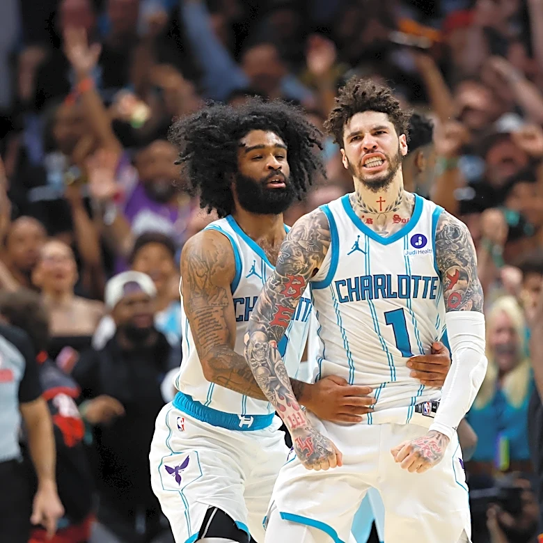 LaMelo Ball punches team mascot Hugo twice after Hornets knock Heat out of play-in tournament