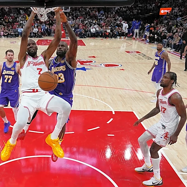 Kevin Durant, LeBron James meet in playoffs for 4th time when Rockets visit short-handed Lakers