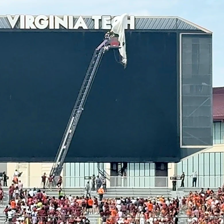 Skydiver gets rescued after crashing into scoreboard before Virginia Tech spring game