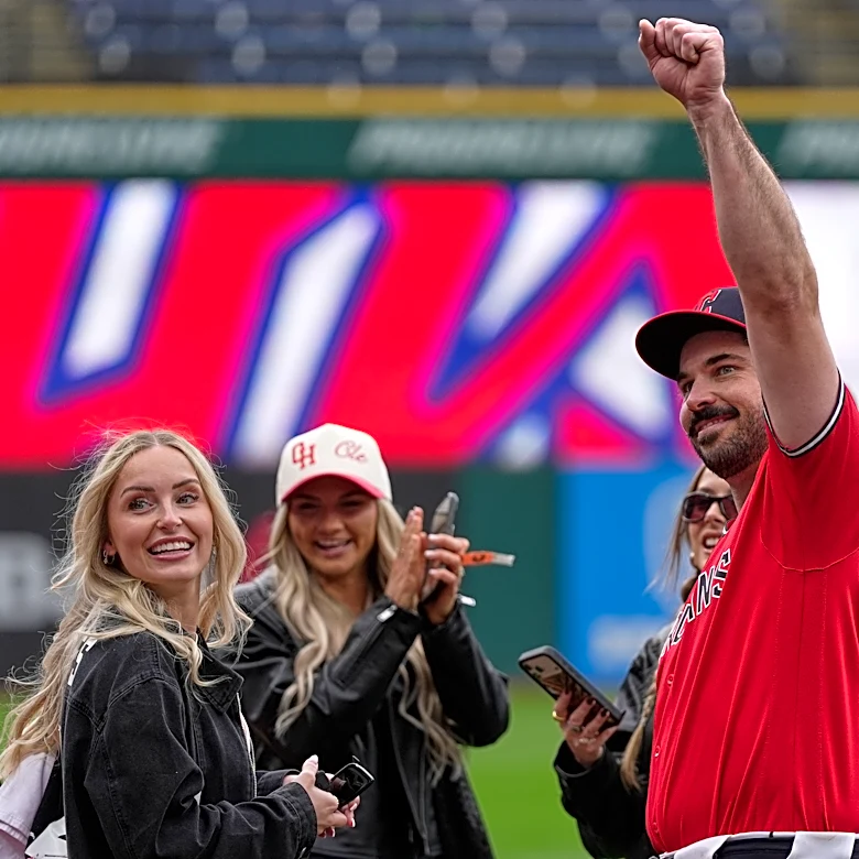 Guardians catcher Austin Hedges gets engaged on the field following game