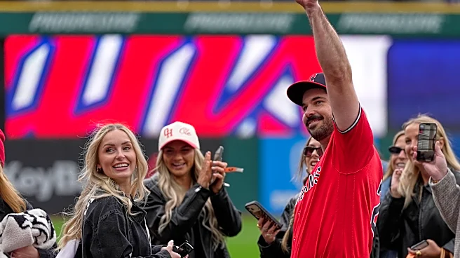 Guardians catcher Austin Hedges gets engaged on the field following game