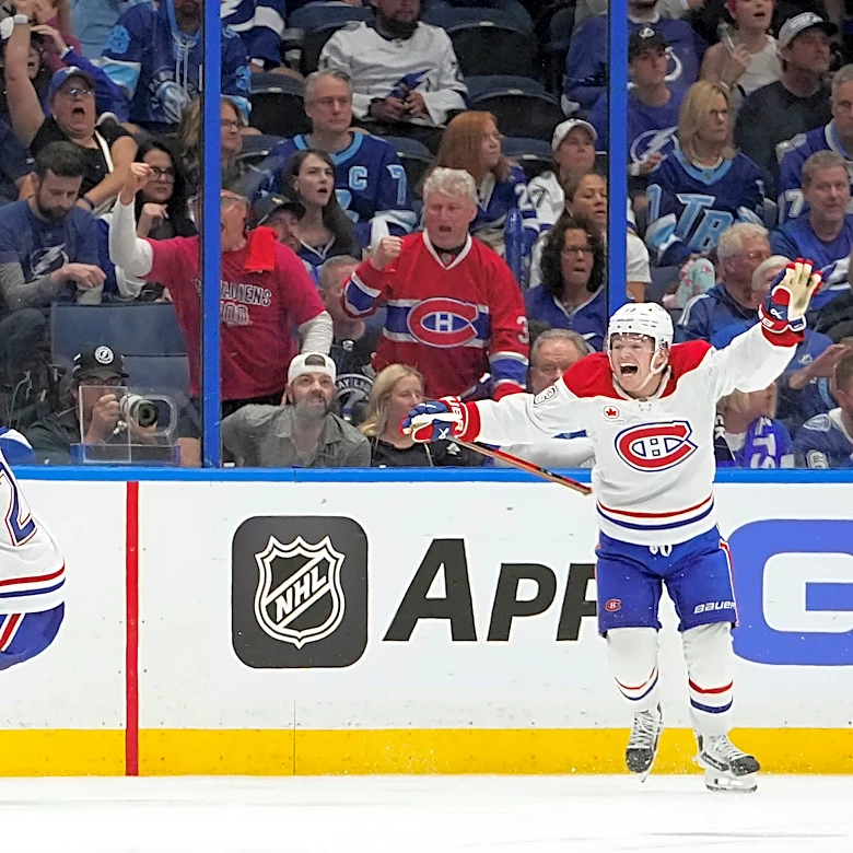 Juraj Slafkovsky's hat trick lifts Canadiens to 4-3 overtime win over the Lightning in Game 1