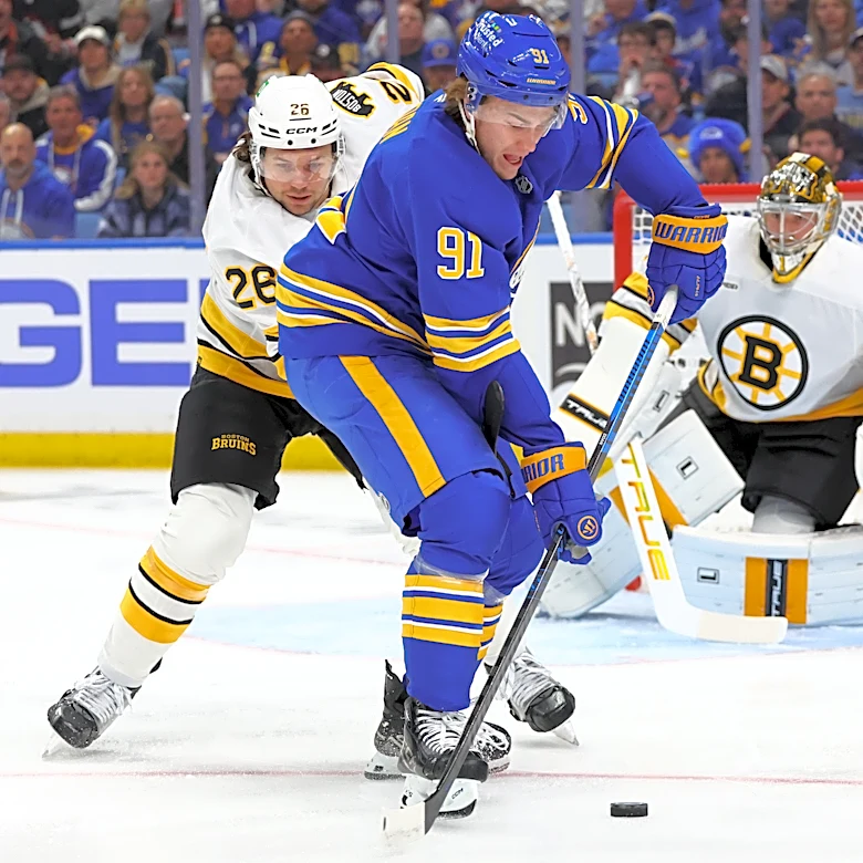 Sabres score 4 3rd-period goals to beat the Bruins 4-3 in playoff opener