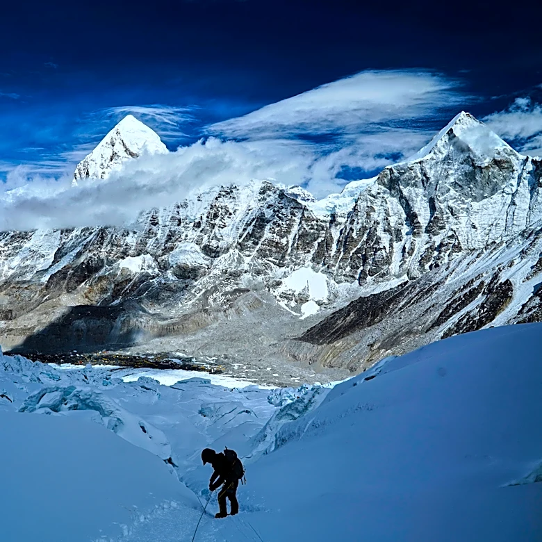 A massive, unstable ice block stalls Everest climbers at base camp