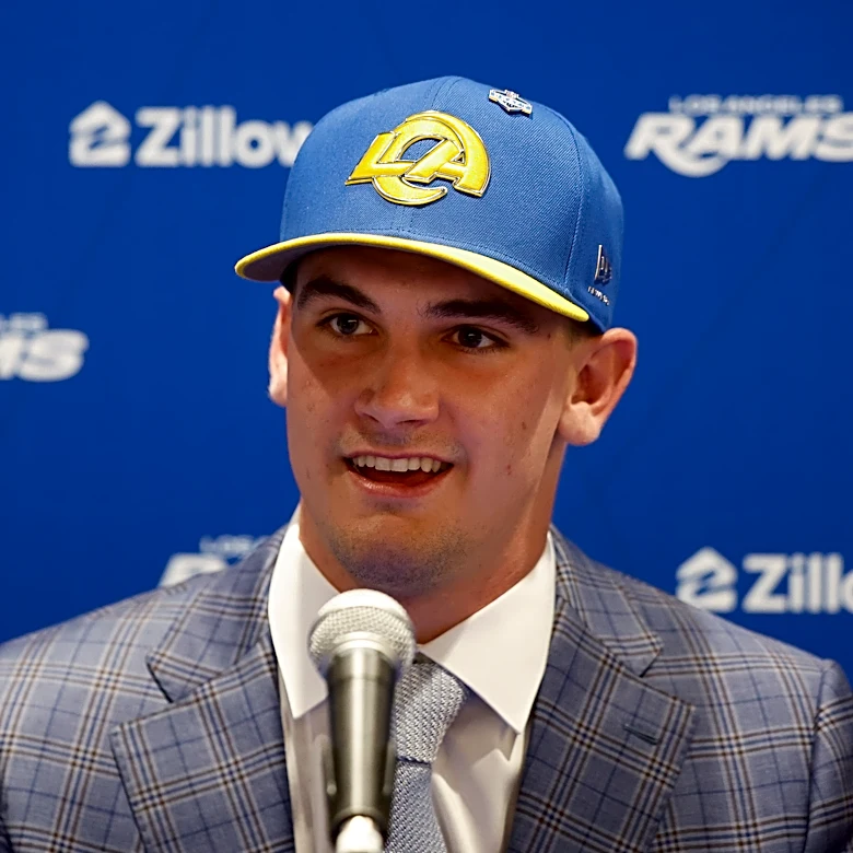 Sean McVay says he's thrilled, not mad, about the Rams' stunning draft selection of Ty Simpson