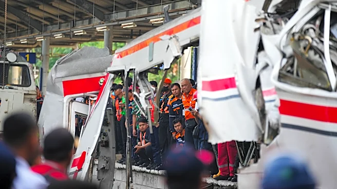 Rescuers trying to reach 3 people trapped in damaged train car after crash in Indonesia