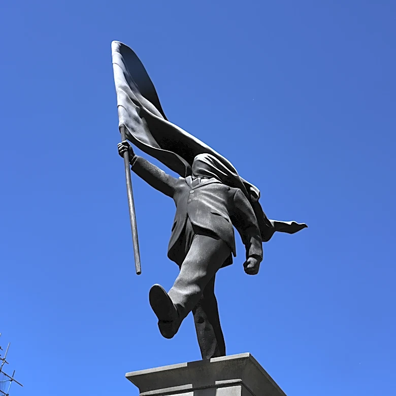 Banksy confirms a new statue in central London of a man blinded by a flag is his work