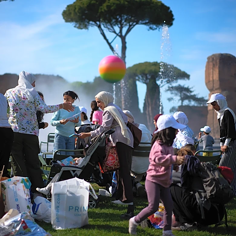 Families evacuated from Gaza enjoy a day to decompress at Rome's ancient baths