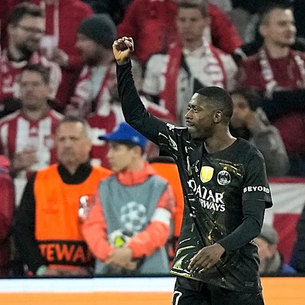Dembélé scores early to give PSG a 1-0 halftime lead against Bayern in Champions League semifinal