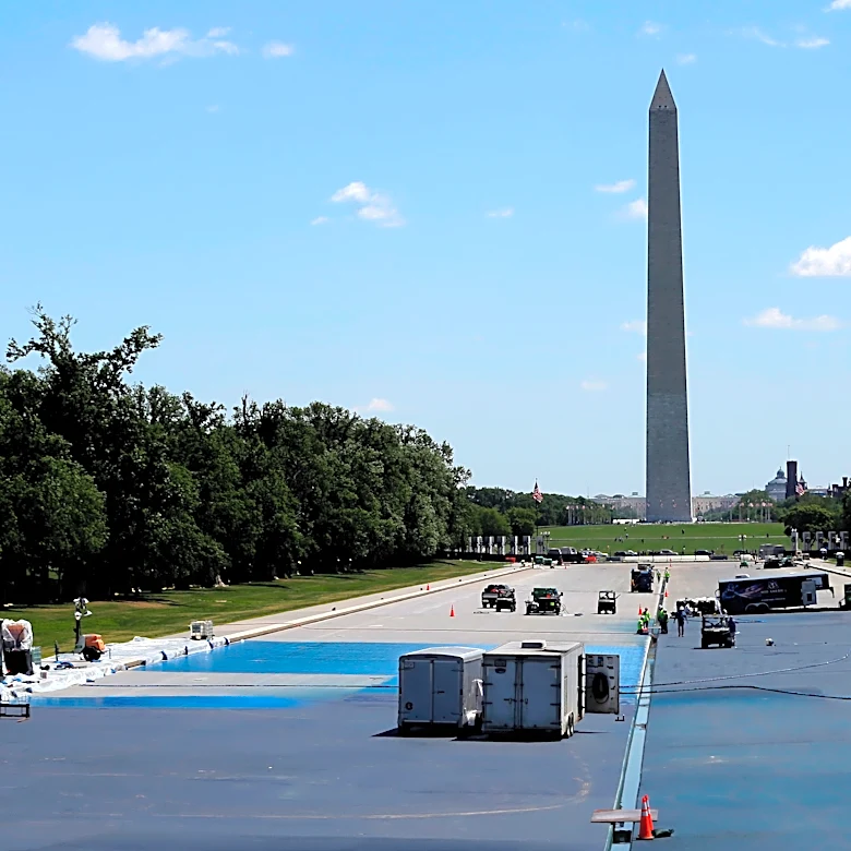 A nonprofit sues to halt Trump’s 'American flag blue' repaint of the Reflecting Pool