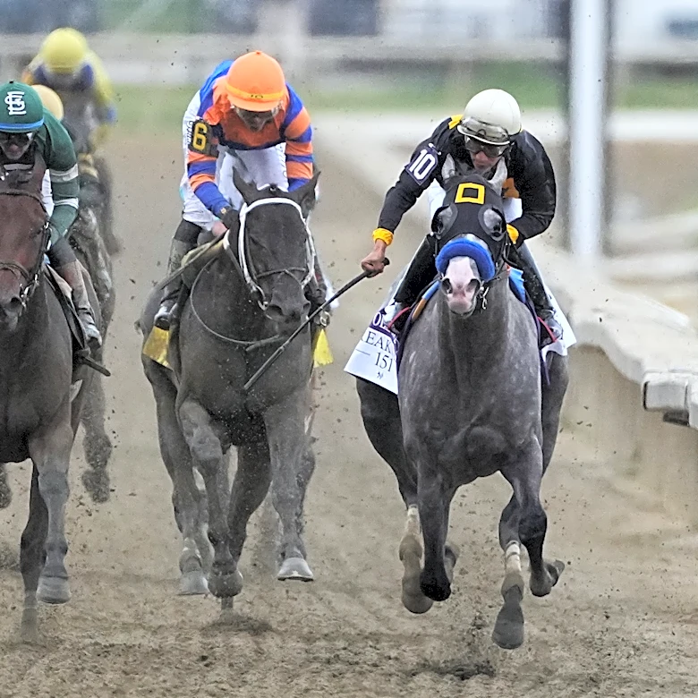 Napoleon Solo holds off Iron Honor by 1 1/4 lengths to win the Preakness at Laurel Park