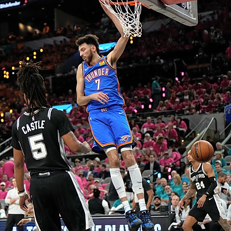 Gilgeous-Alexander, bench propel Thunder past Spurs 123-108 after historic slow start for 2-1 lead