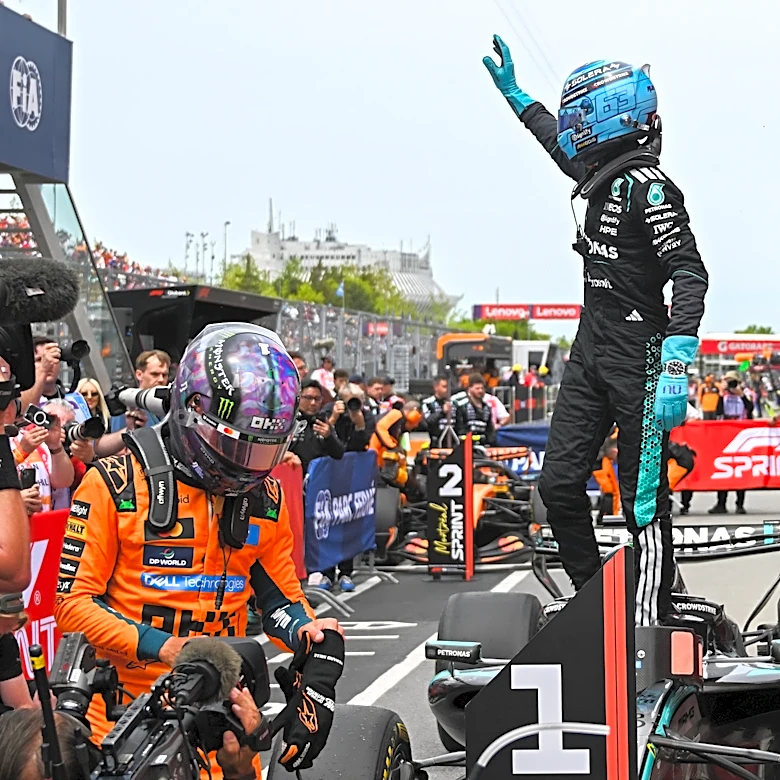 Russell clashes with Mercedes teammate Antonelli in Canadian GP sprint win