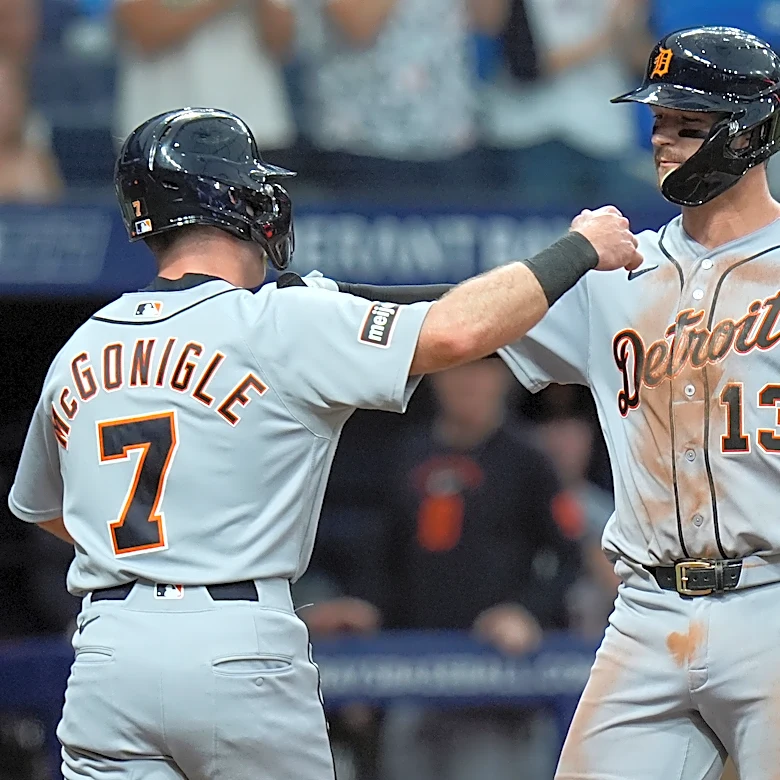 Tigers hit 5 home runs and hold off Rays 10-9 to halt skid behind Dingler, Carpenter and Greene