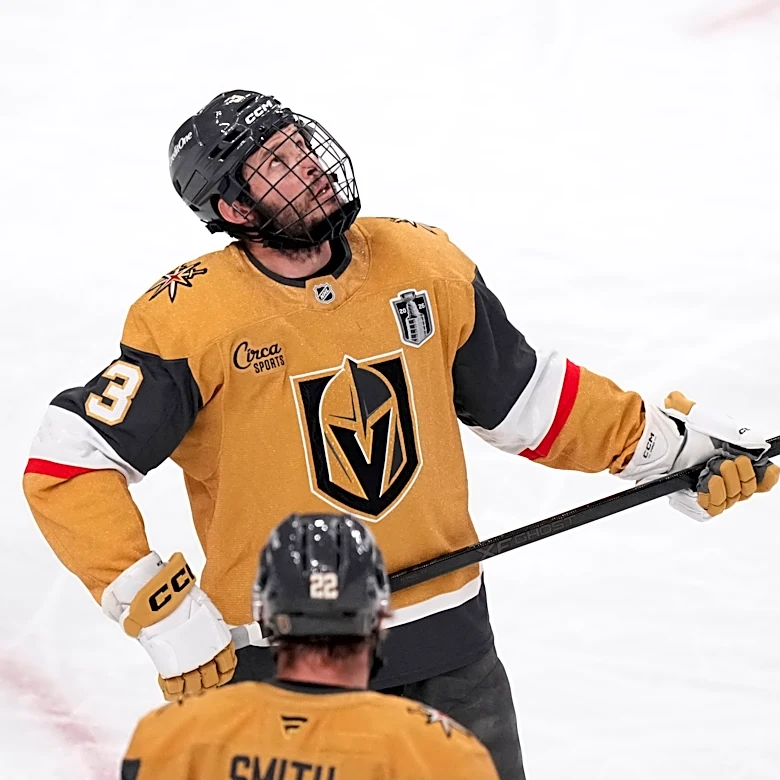Golden Knights' Brayden McNabb earns raves after playing with 2 dozen stitches from puck to face