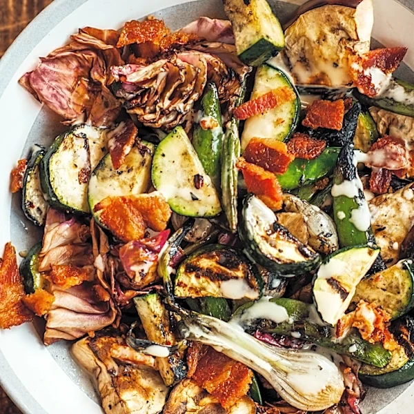 How to grill vegetables and toss them in Isaac Toups’ bacon vinaigrette