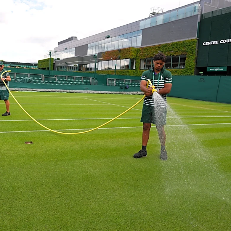 Wimbledon kept its courts lush green as other London lawns browned in record heat