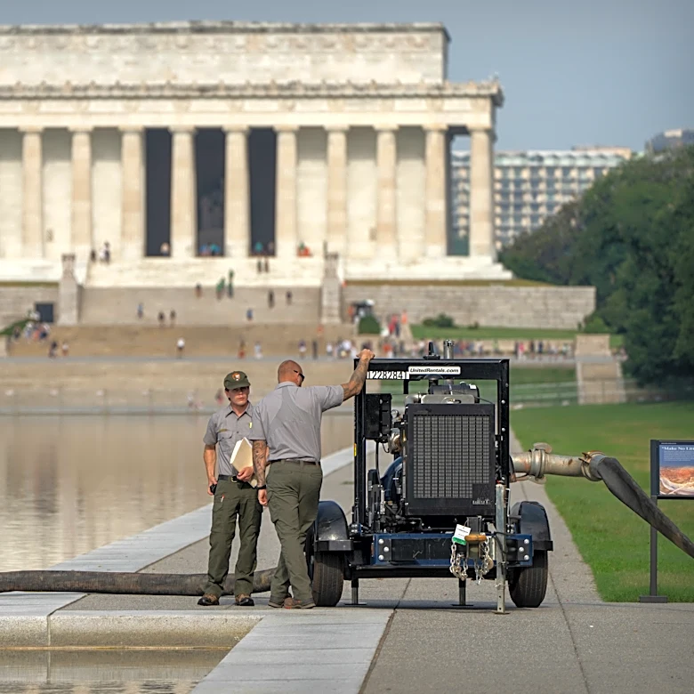 Crews are draining the Lincoln Memorial Reflecting Pool again as part of Trump's troubled revamp