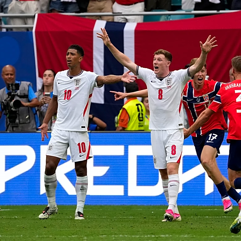 England scores in World Cup match with Norway after ball appears to hit camera cable over field