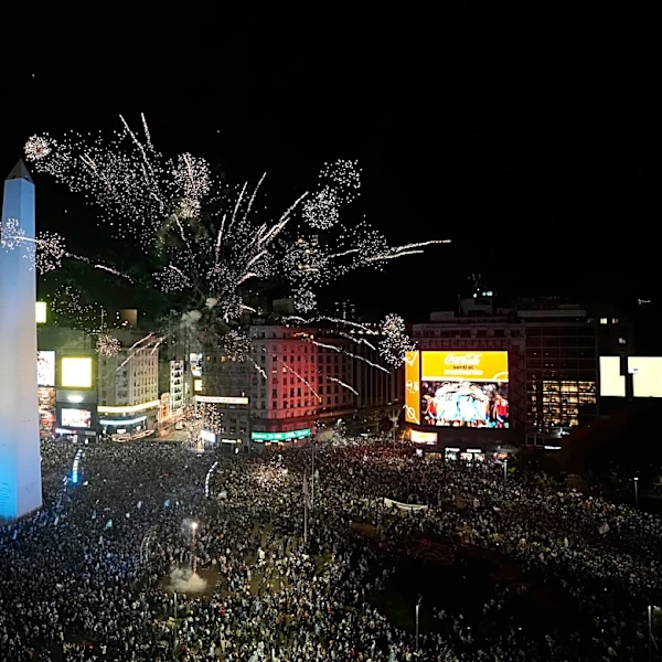 Tens of thousands of Argentine soccer fans celebrate their team's World Cup semifinal victory