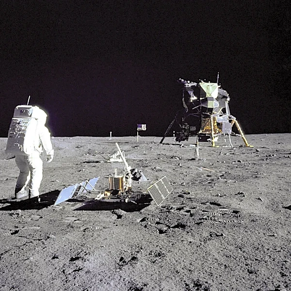 Far above the Earth, NASA's Apollo lunar lander put astronauts on the moon