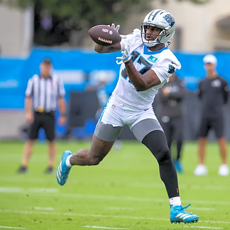 Panthers wide receiver Xavier Legette carted off the field with an upper body injury