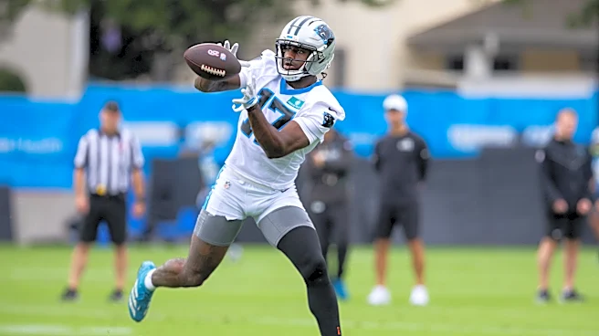Panthers wide receiver Xavier Legette carted off the field with a stinger injury at training camp