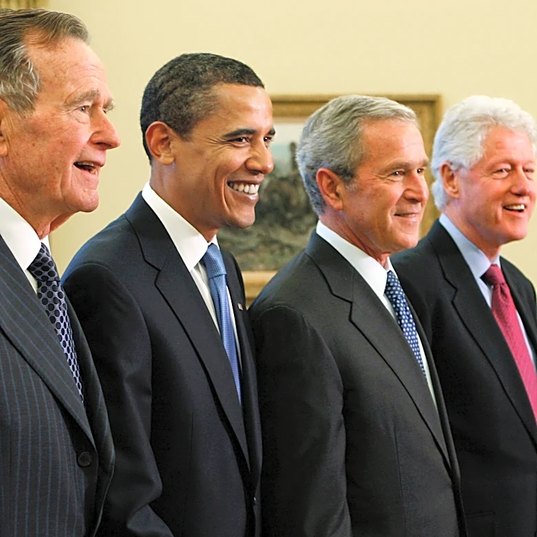 Trump goes unmentioned but not ignored as Clinton, Bush and Obama step up as essayists on presidents
