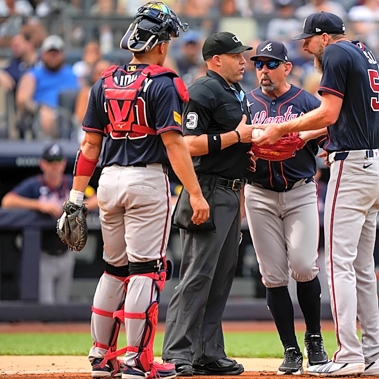 Braves ace Chris Sale ejected by umpire Dan Merzel before start of game against Yankees