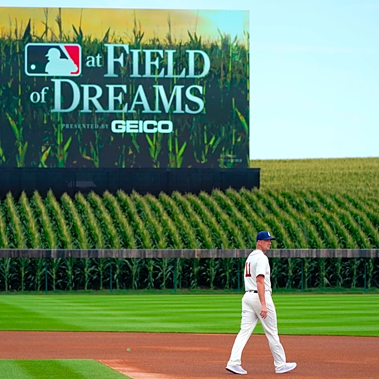 Major League Baseball is back at the Field of Dreams, now in a permanent ballpark amid the corn