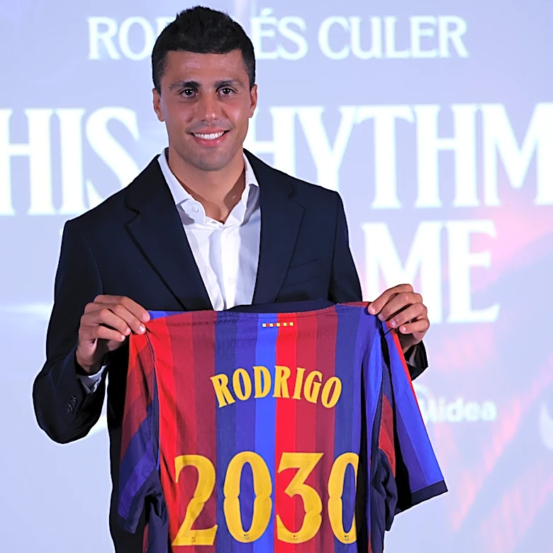 Rodri arrives hailing Barcelona's soccer values after a 'tough decision' to leave Man City