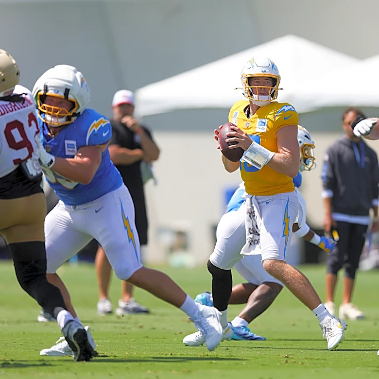 Chargers center Tyler Biadasz carted off with left leg injury in joint practice with 49ers
