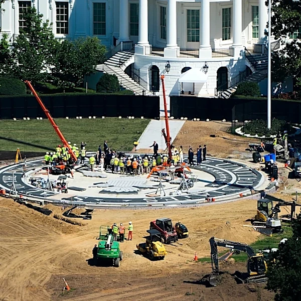 Trump plays White House tour guide to show off work on his helipad and ballroom