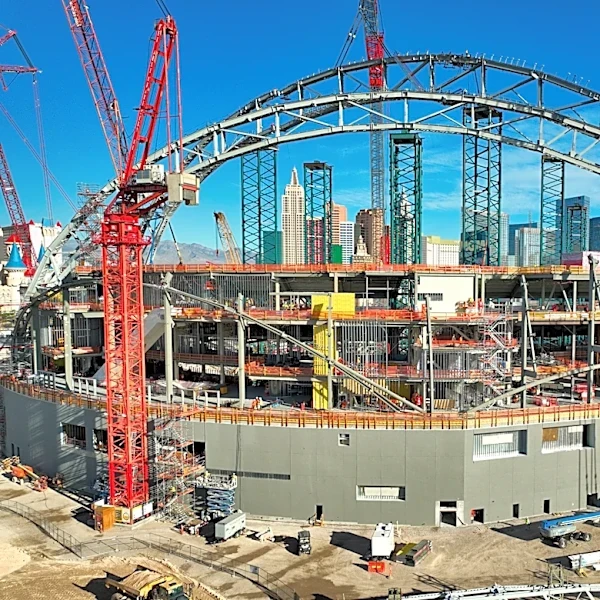 A's Las Vegas stadium takes shape as a second steel truss arch rises on the Strip