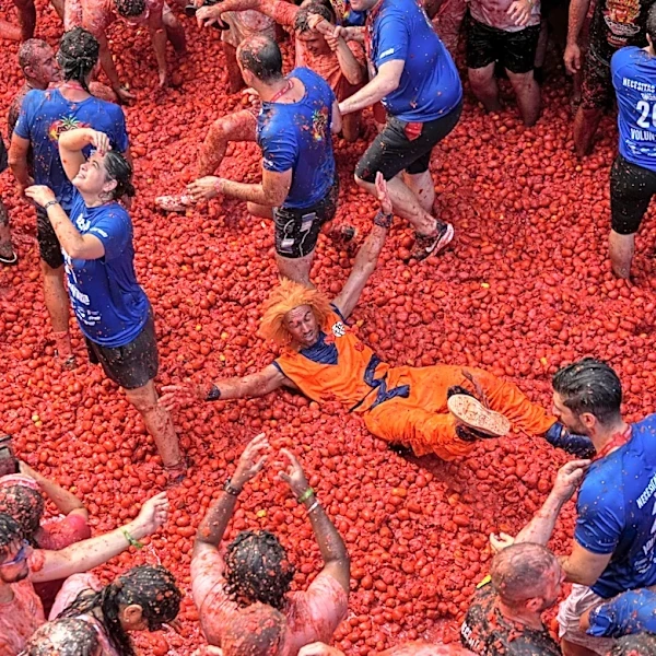 The epic La Tomatina food fight paints a small Spanish town red