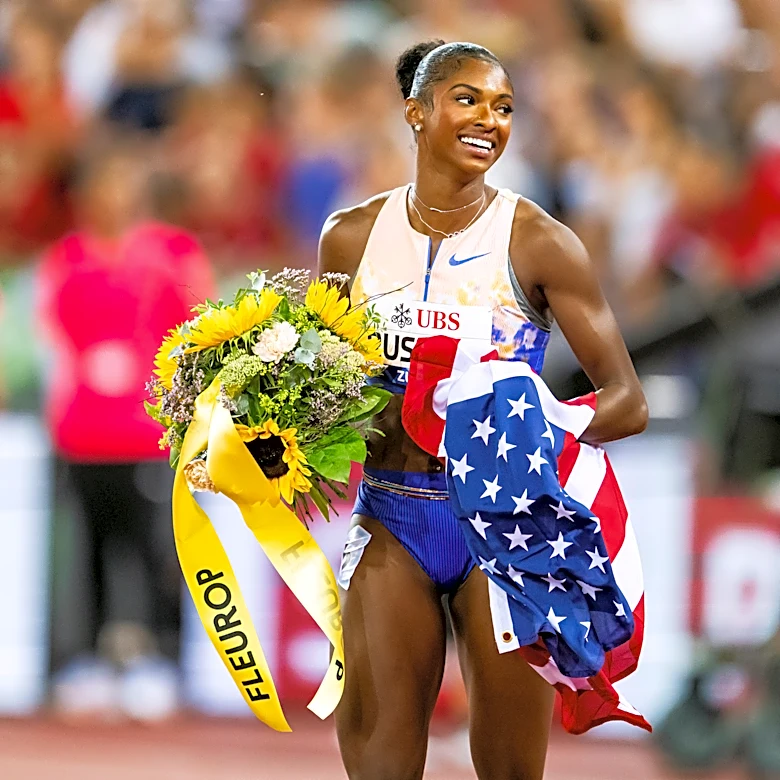 Masai Russell and Alison dos Santos break hurdles world records at Diamond League meet