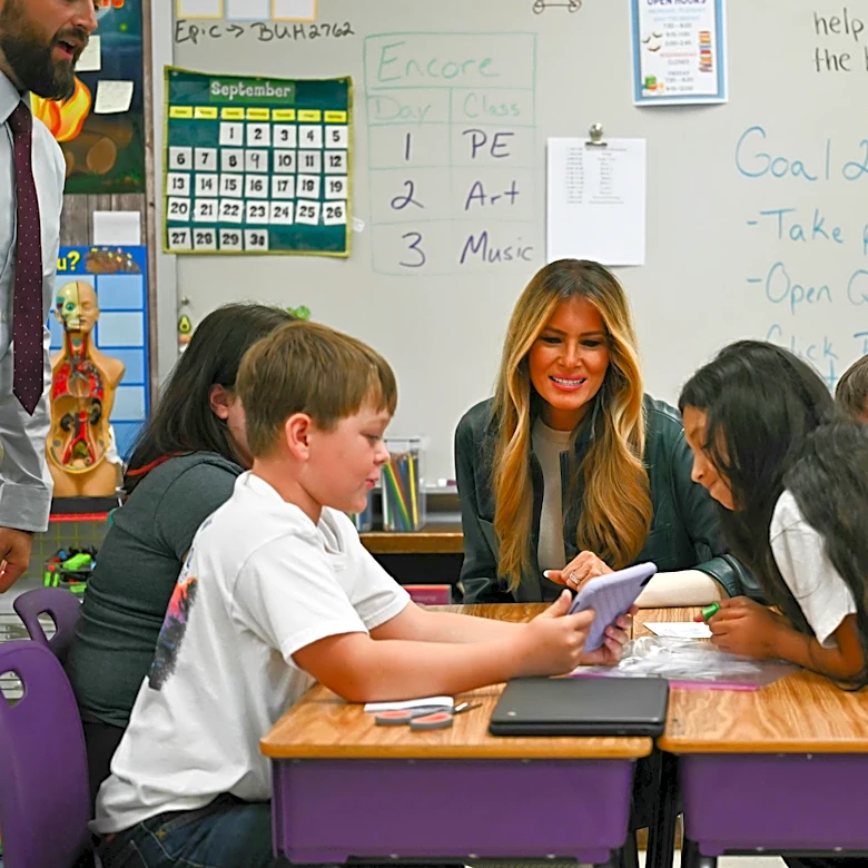 As AI debate flares, Melania Trump touts the technology as she tours North Carolina school