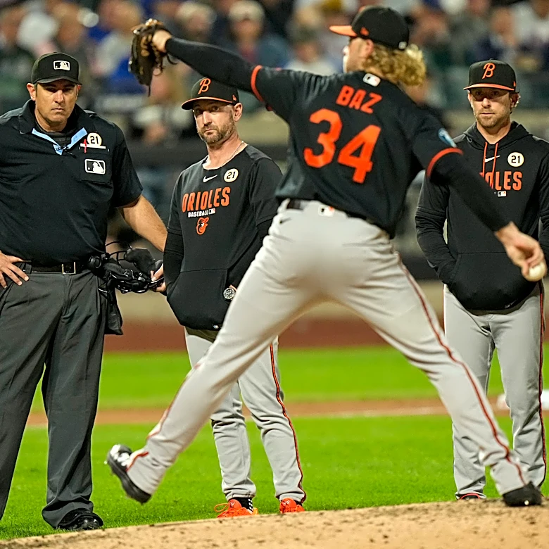 Orioles pitcher Shane Baz leaves start after getting hit in arm by line drive against Mets