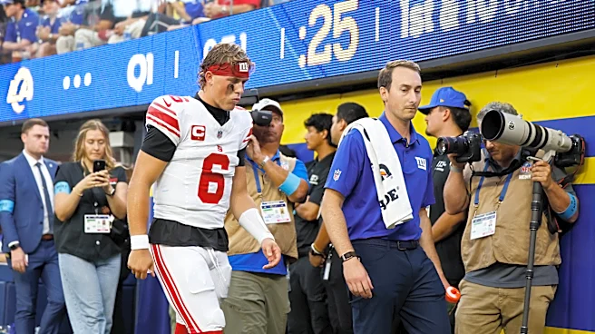 Giants QB Jaxson Dart exits with knee injury and WR Malik Nabers hurts shoulder vs. Rams