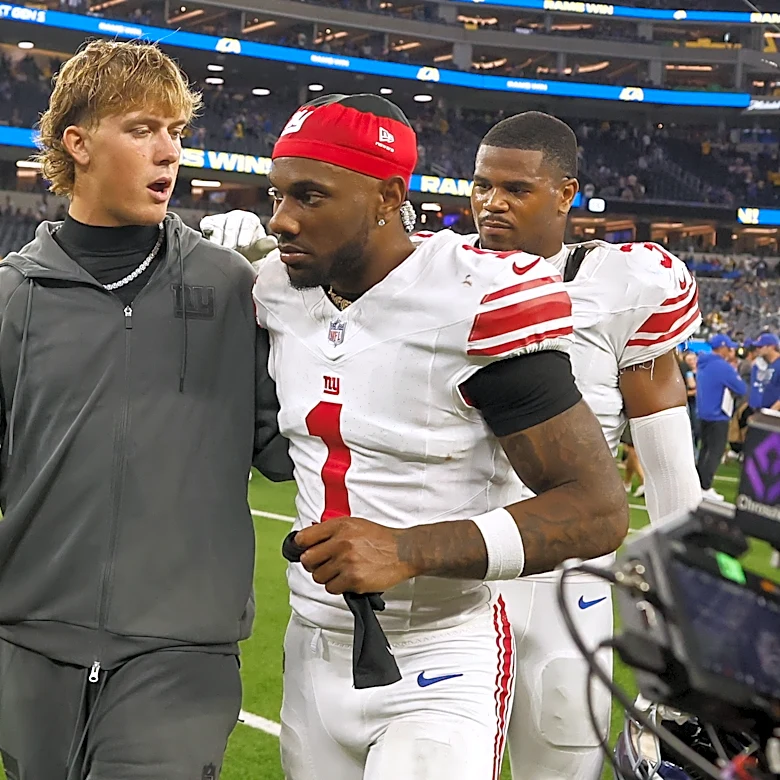 Jaxson Dart injures his knee as several Giants stars get banged up in loss to Rams