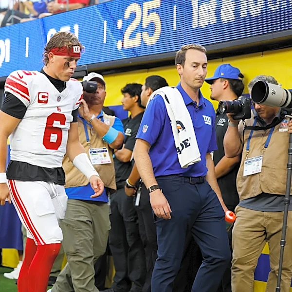 Jaxson Dart's knee injury is still being evaluated, Giants coach John Harbaugh says