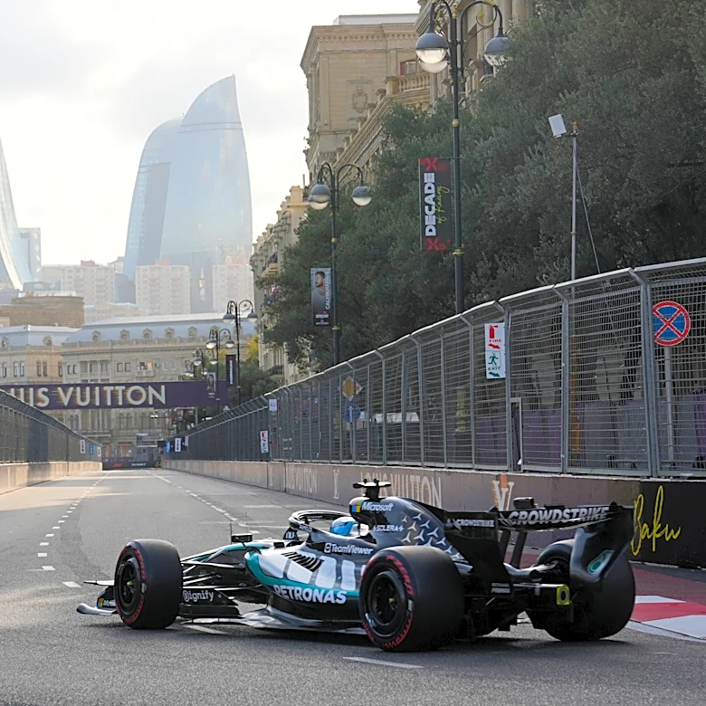 Russell takes Azerbaijan GP pole after F1 leader Antonelli hits the wall