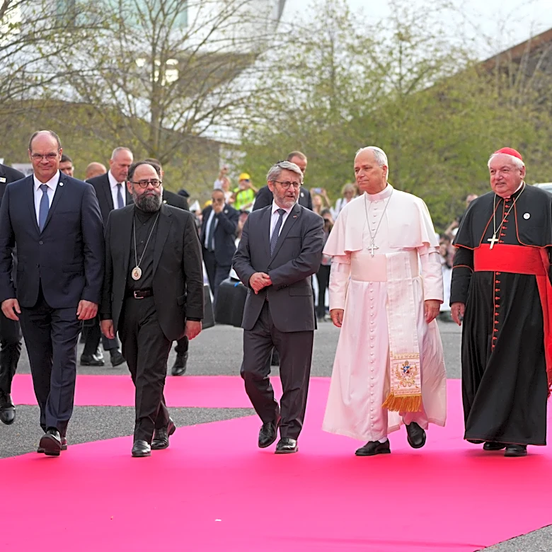 Pope urges religious leaders in France to preach peace as he recalls foundations of European unity